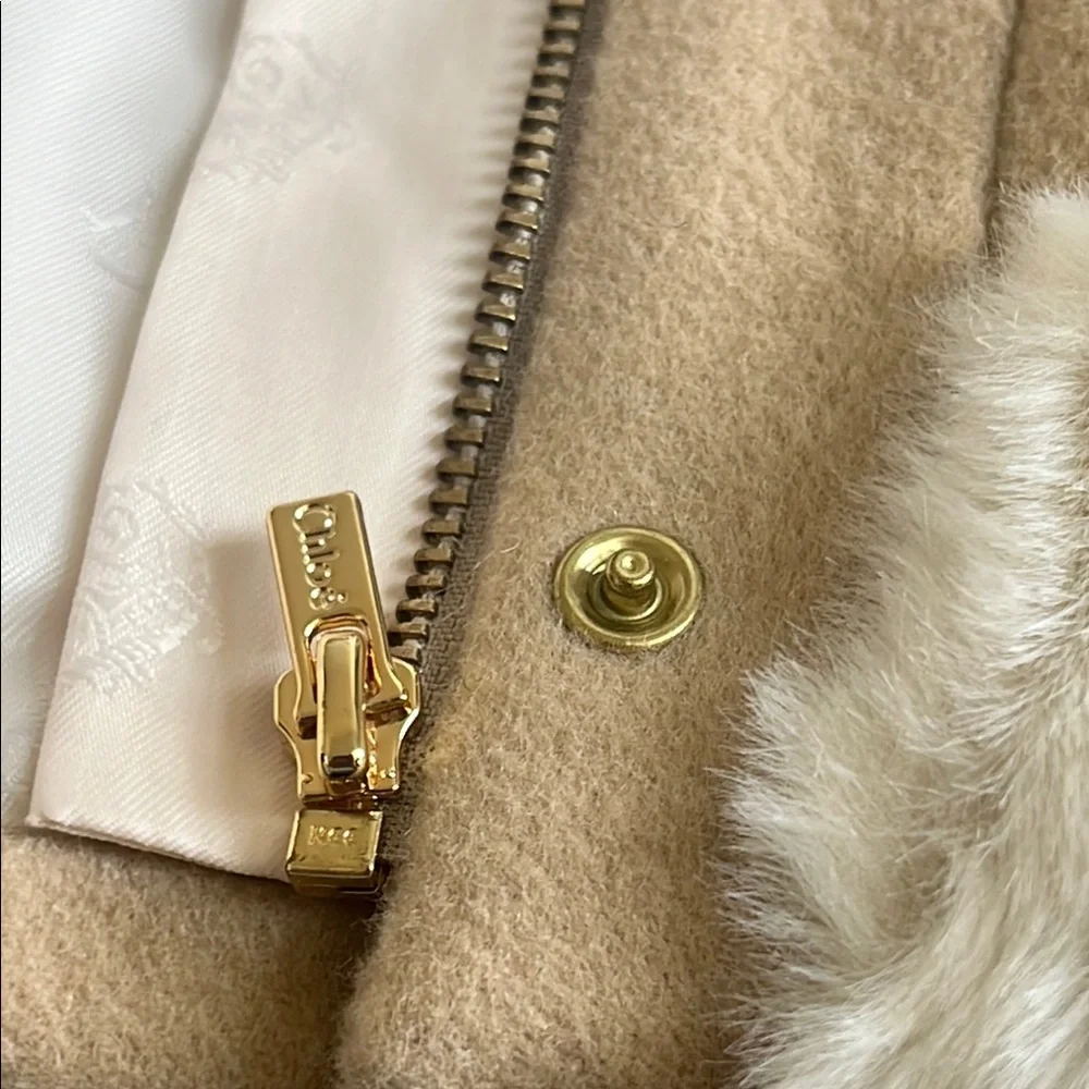 Chloé Tan Coat with Faux Fur Trim 9 months baby Authentic nwt